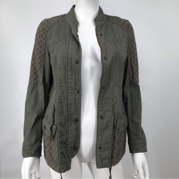 Eyelet Lace Accent Comfy Utility Jacket - Picture 2 of 16